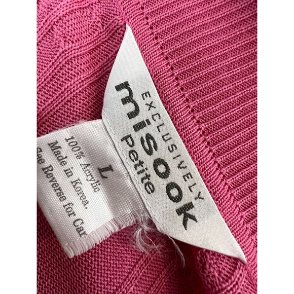 Exclusively Misook Cardigan‎ Sweater Petite Large PL Pink Cable Knit cableknit - Picture 2 of 11